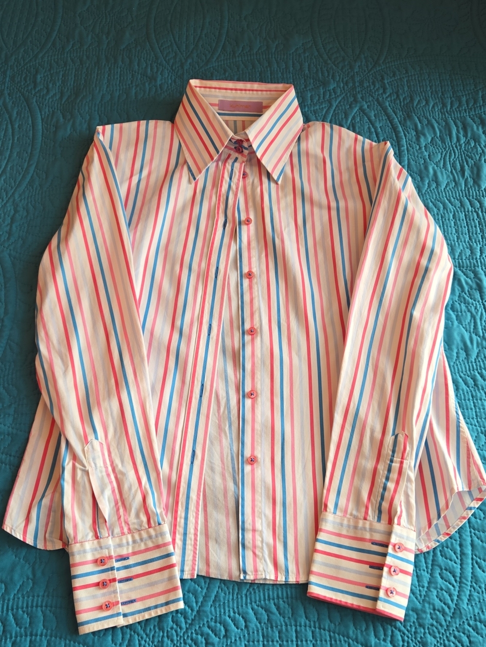 Kuhlman Women's Multi-Color Striped Button-Up Shirt - Pink & Blue Stripes